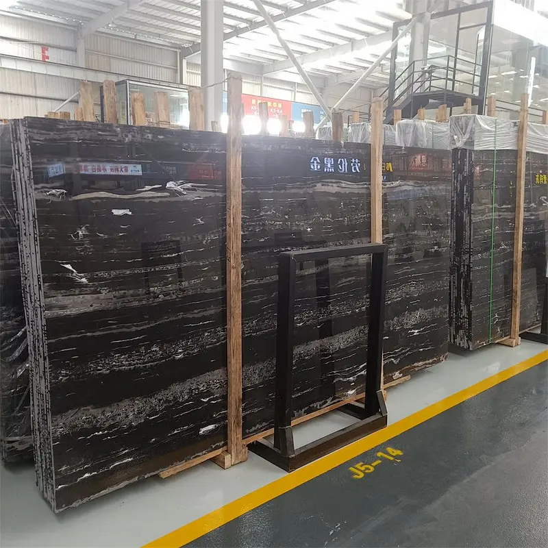 Polished black marble slab and tile for home decoration