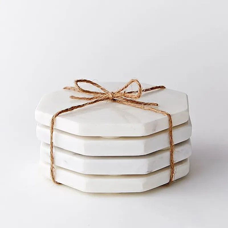 natural white marble hexagon coaster