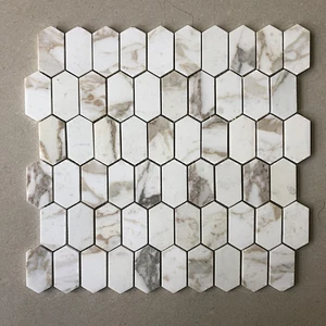 Polished white marble mosaic  tile  mosaic backplash for bathroom