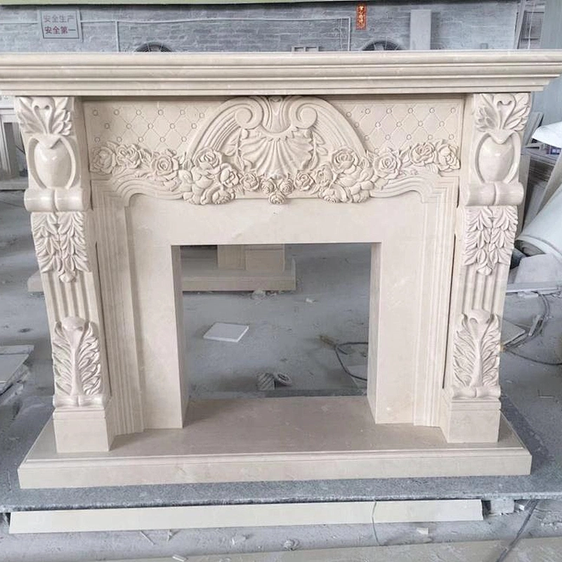natural beige color marble fireplace