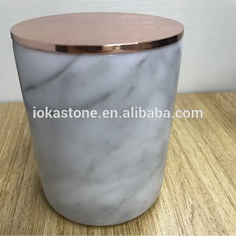 Natural stone candle jar White marble candle jar onxy  candle holder for home decoration