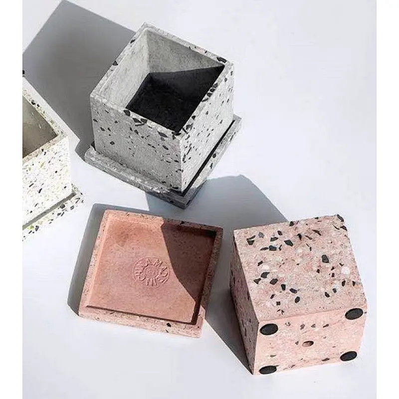 Cement terrazzo flower pot