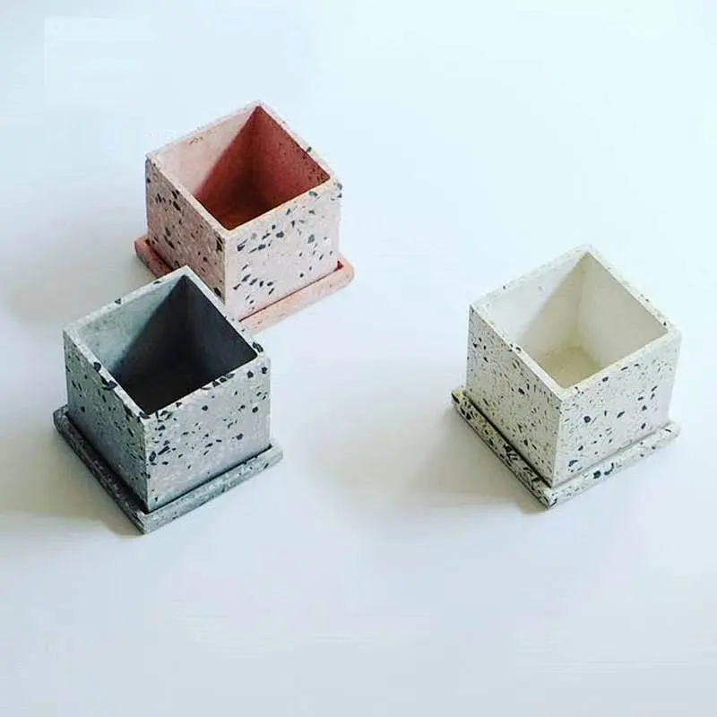 Cement terrazzo flower pot