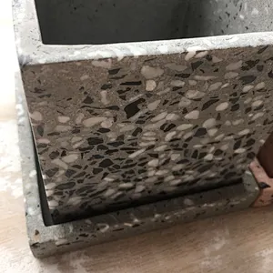 Dark Grey Color Terrazzo Flower Pots Set