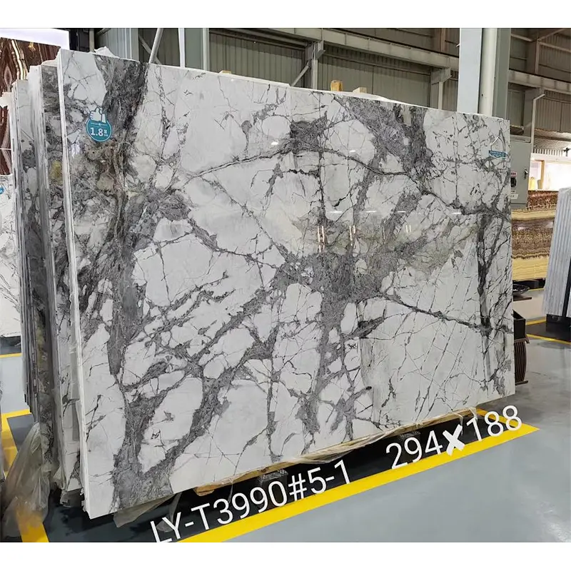 Natural Stone Supplier For Turkish milas   Lilac White Marble  Slabs With Black Grains