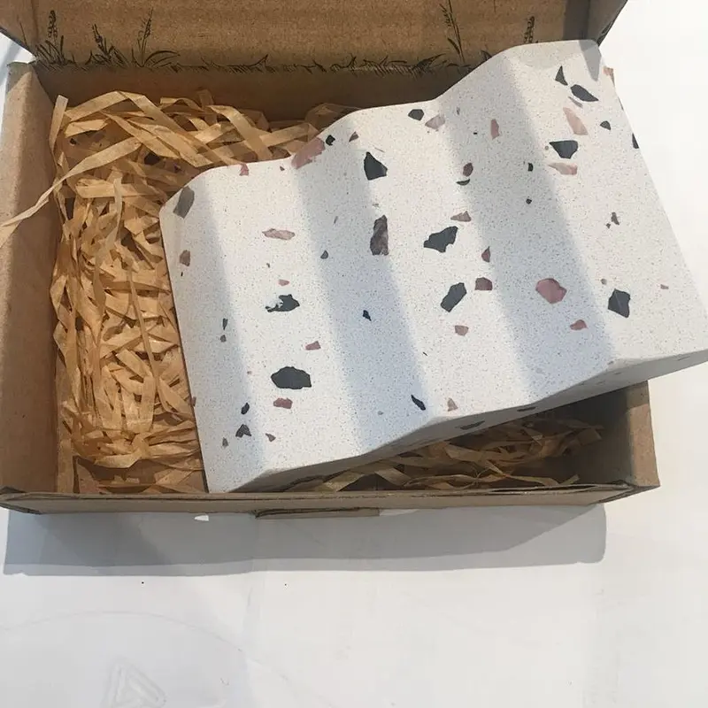 White Terrazzo stone Soap Dish Gift Set