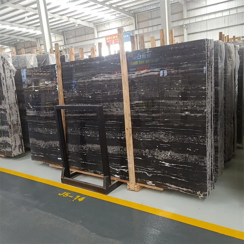 Polished black marble slab and tile for home decoration
