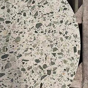 Round White Cement Terrazzo with Big Green Aggregates Table Tops