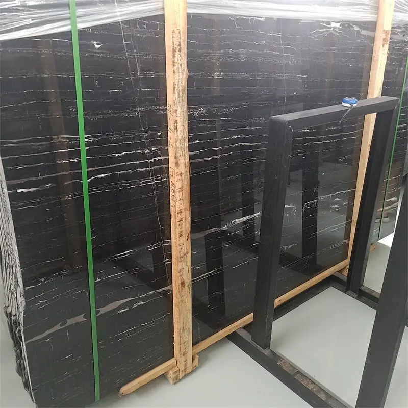 Polished black marble slab and tile for home decoration