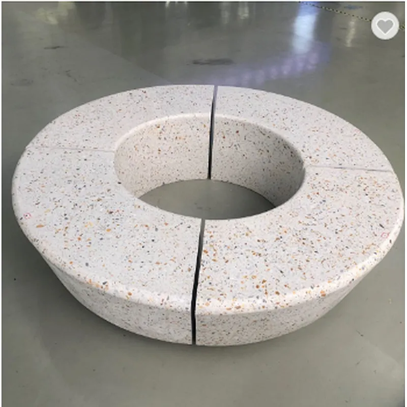 Cement Terrazzo outdoor bench top white bent and round