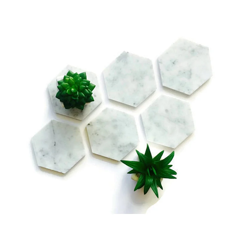 natural white marble hexagon coaster