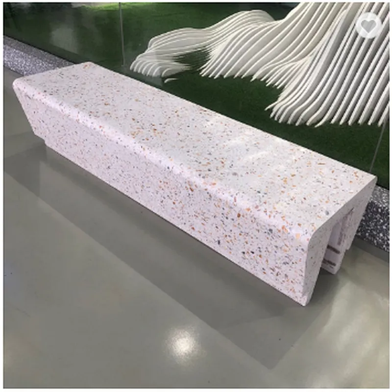 Cement Terrazzo outdoor bench top white bent and round