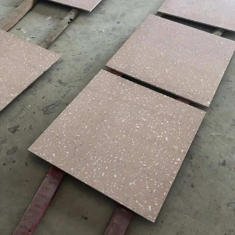 Pink Articifial terrazzo stone tile for floor pavement with marble chips