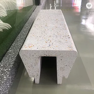 Cement Terrazzo outdoor bench top white bent and round