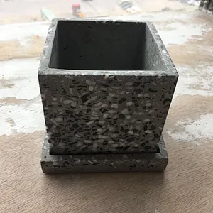 Dark Grey Color Terrazzo Flower Pots Set