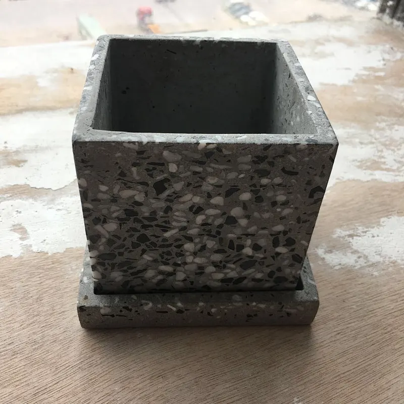 Dark Grey Color Terrazzo Flower Pots Set