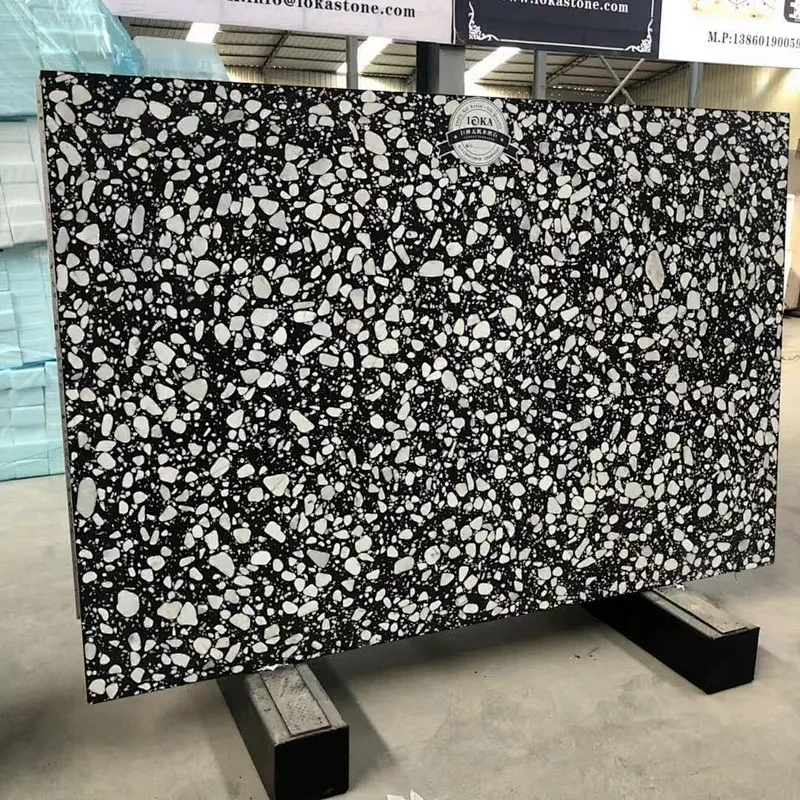 Black eco cement terrazzo tile with big aggreates for floor tile