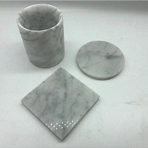 Handmade natural white and black marble candle holder and marble jar