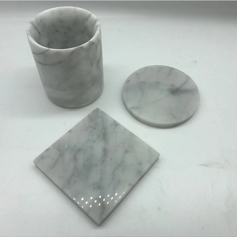 Handmade natural white and black marble candle holder and marble jar