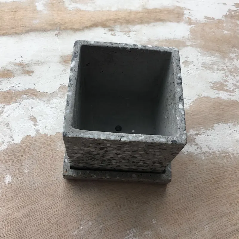 Dark Grey Color Terrazzo Flower Pots Set