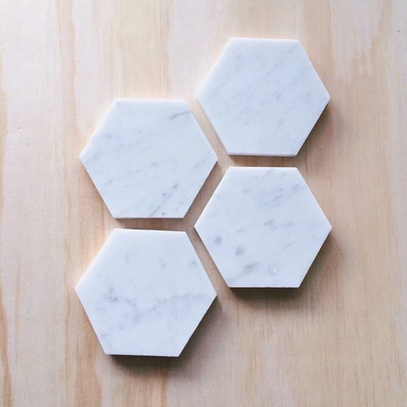 natural white marble hexagon coaster