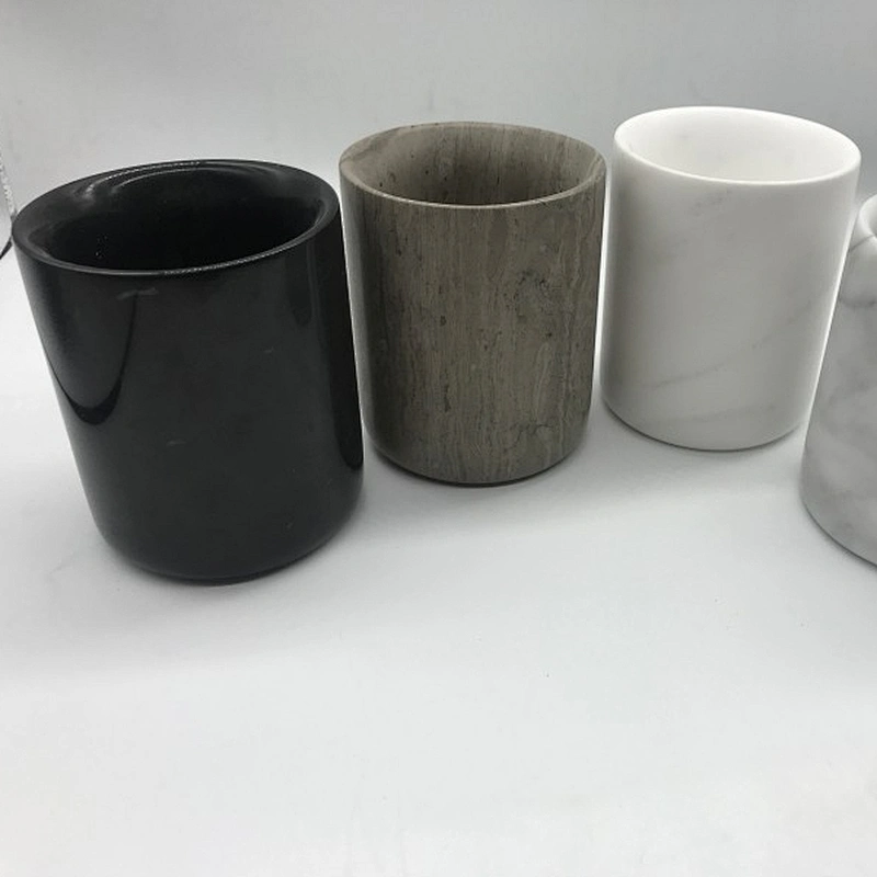 Handmade natural white and black marble candle holder and marble jar