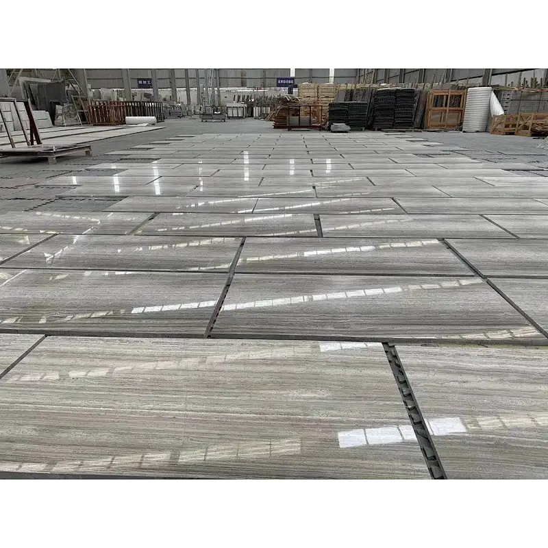 Best selling  polished grey wooden grains marble slab &tile for flooring and wall decoration