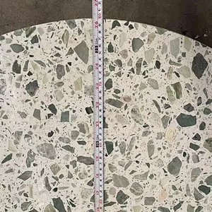 Round White Cement Terrazzo with Big Green Aggregates Table Tops