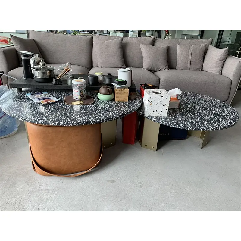 round handmade terrazzo stone coffee table top