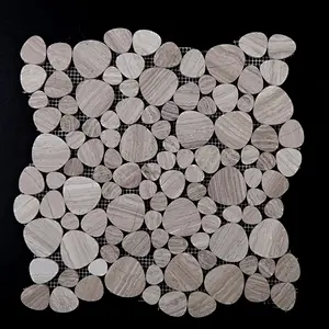 IOKA Customized polished kitchen and wall backsplash   round wooden mosaic tiles