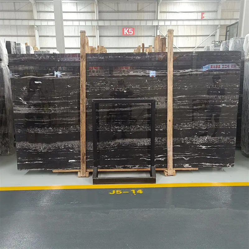 Polished black marble slab and tile for home decoration