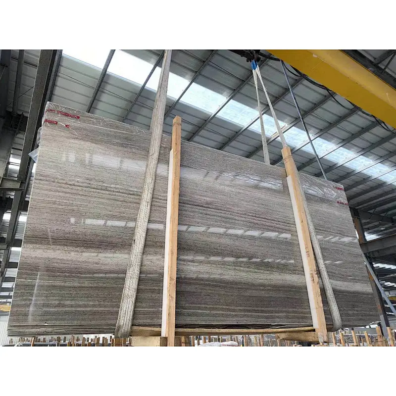Best selling  polished grey wooden grains marble slab &tile for flooring and wall decoration