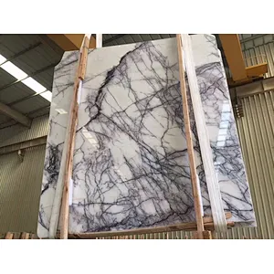 Polished   white marble salb with violet veins for floor tile and countertop cut to size
