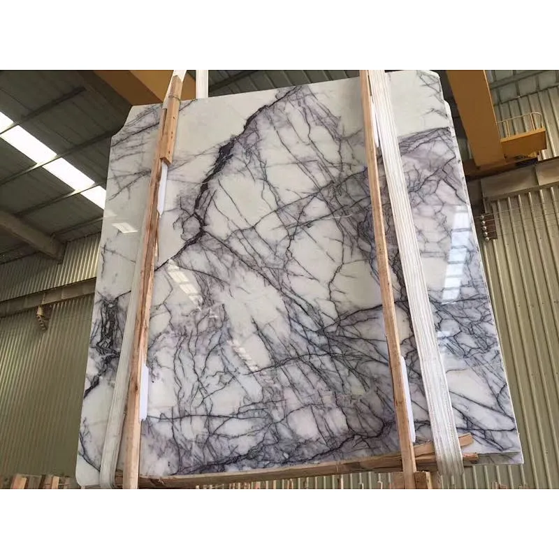 Polished   white marble salb with violet veins for floor tile and countertop cut to size
