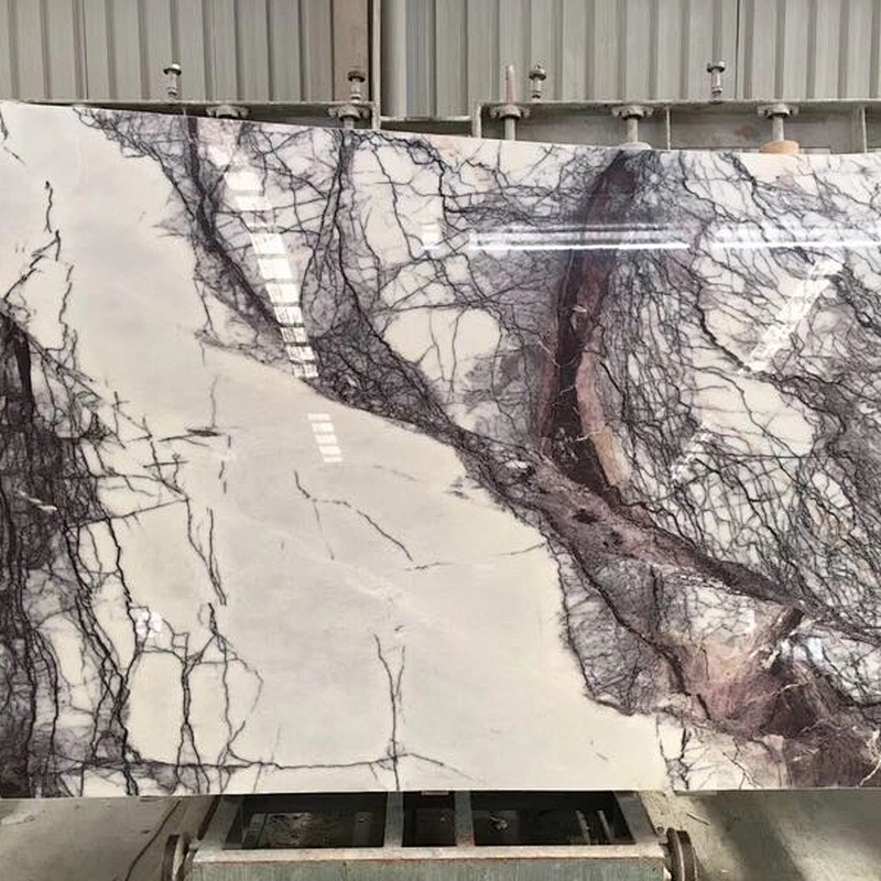 Polished   white marble salb with violet veins for floor tile and countertop cut to size
