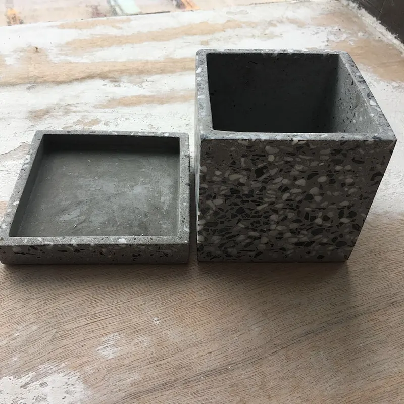 Dark Grey Color Terrazzo Flower Pots Set