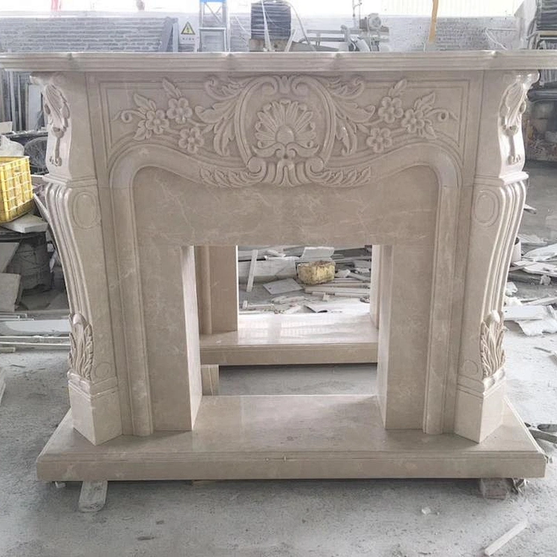 natural beige color marble fireplace