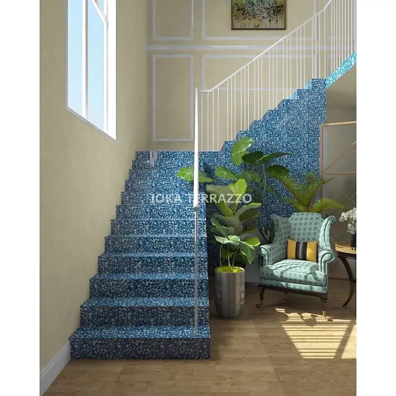 blue terrazzo stone floor tiles slab available