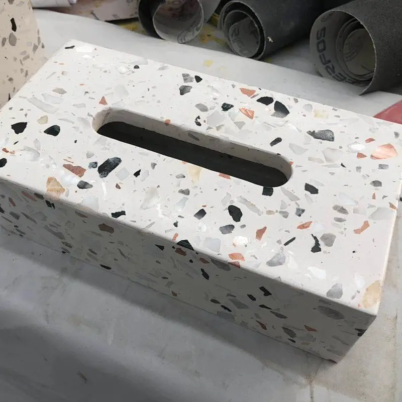 Cement White Terrazzo with Brown Aggregate for Tile and Basin