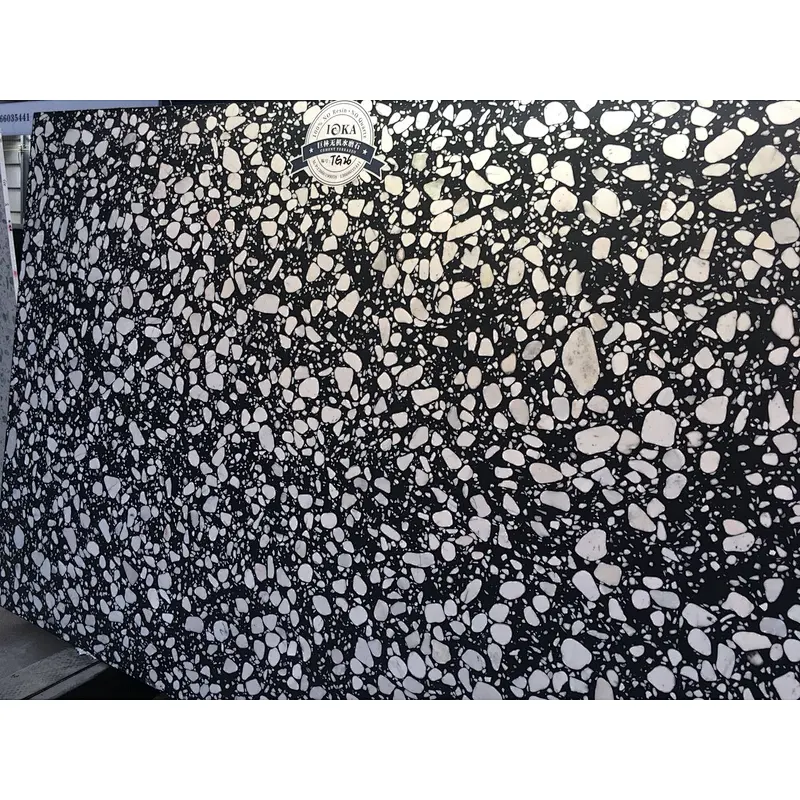 Black eco cement terrazzo tile with big aggreates for floor tile