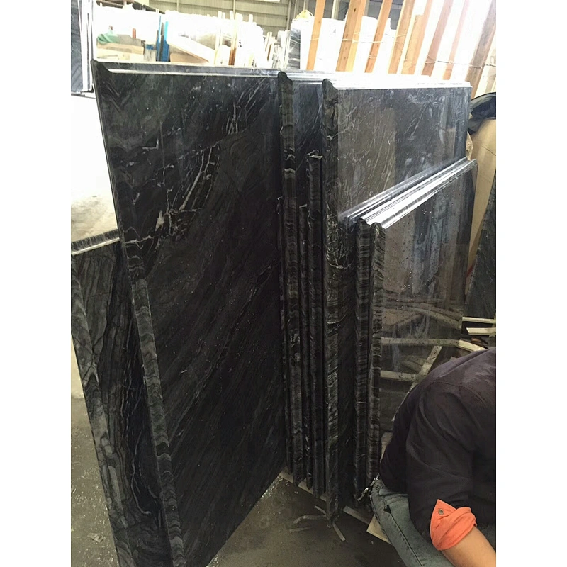 Hot selling  Black Marble slab with natural veins  cut to size marble tile for wall and flooring