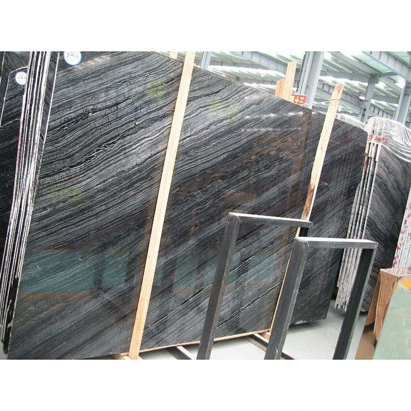 Antique Wood Grain Black Serpentine Marble Slabs & Tiles