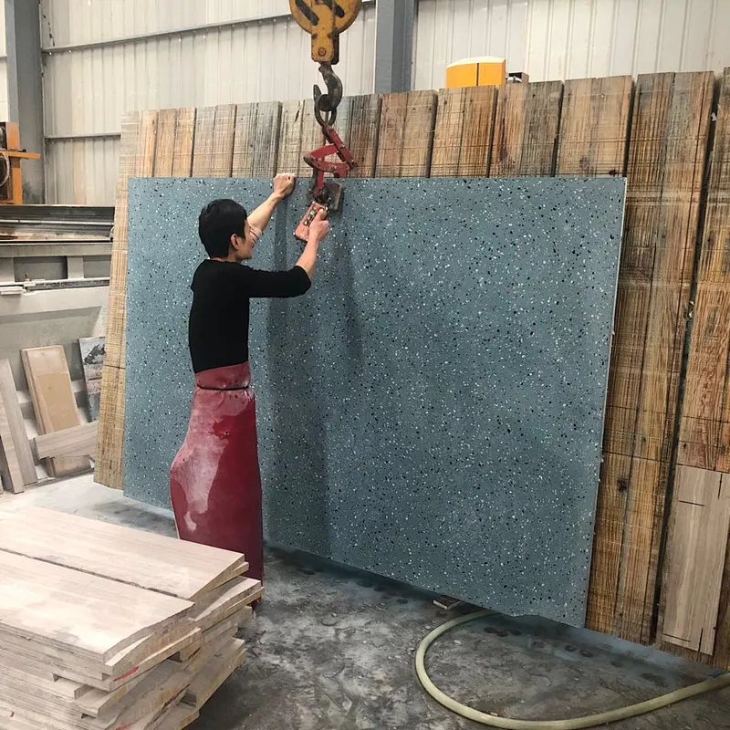 Eco-Friendly Blue Terrazzo Stone Tiles for Decoration