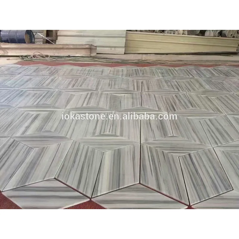 Provisions Stripe White Marble with Black Veins Tiles for Floor