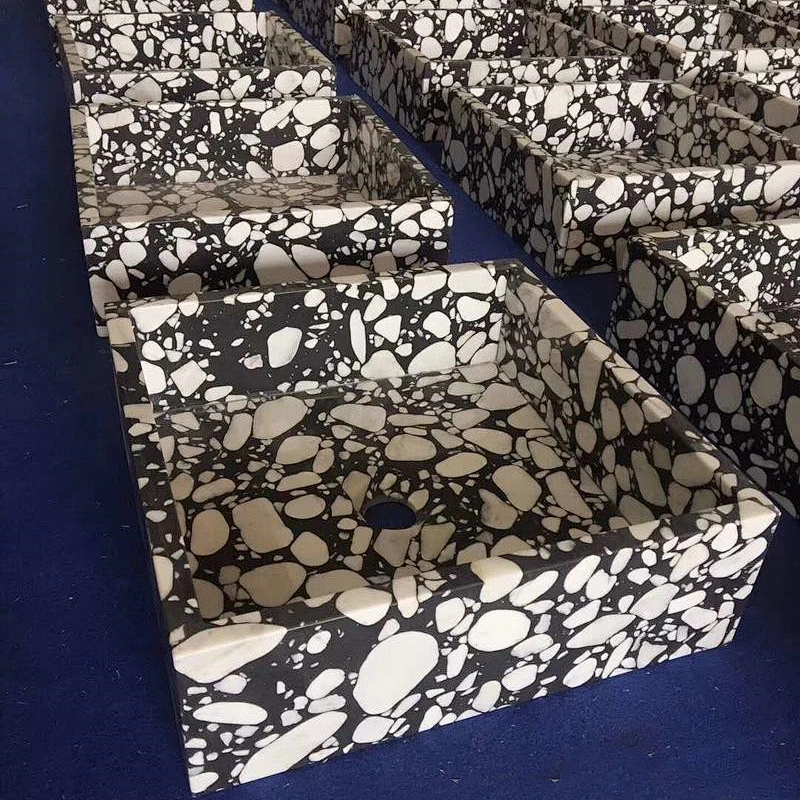 Black Cement Terrazzo with White Marble Big Aggregates Bathroom Basin and Sink