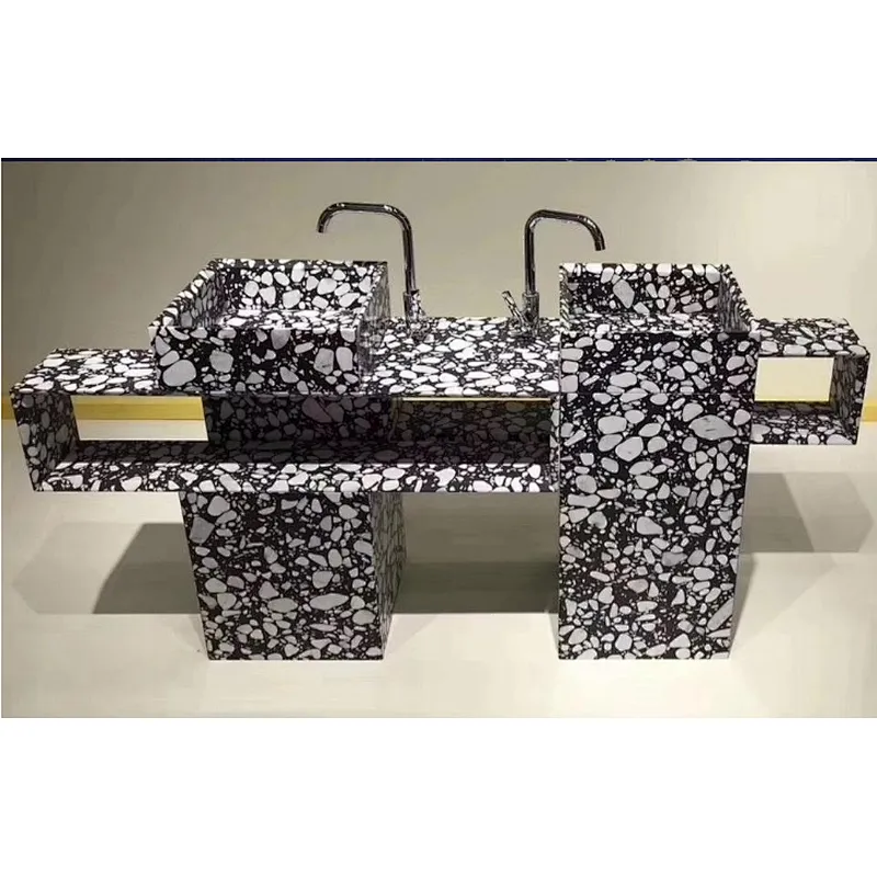 Hot Sell Black Cement Terrazzo with White Marble Big Aggregates used for Hotel Bathroom Basin or Sink