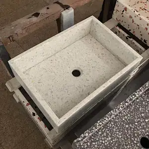 customized white cement terrazzo basin