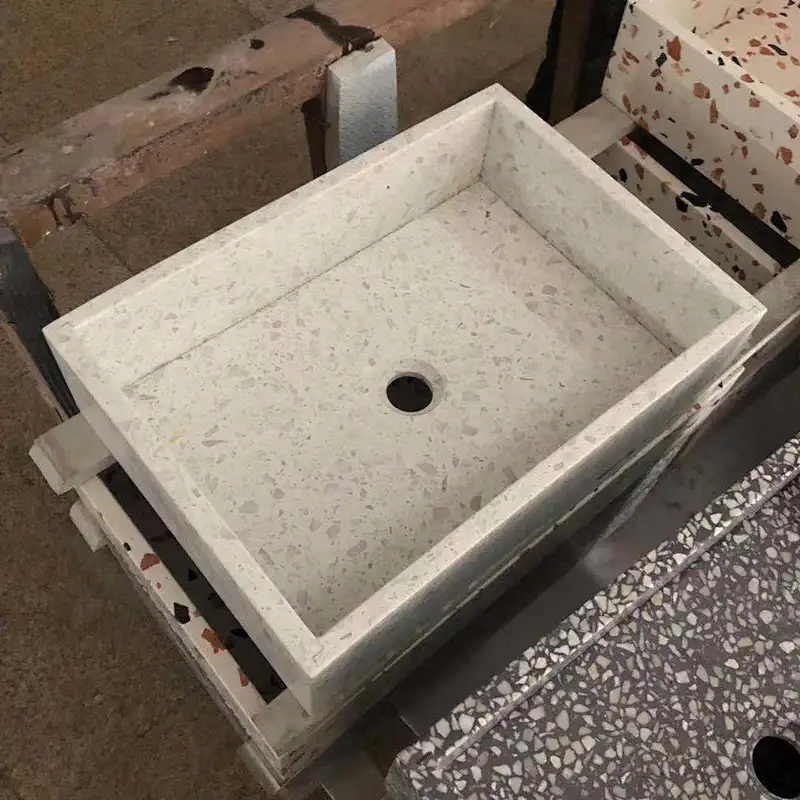 customized white cement terrazzo basin