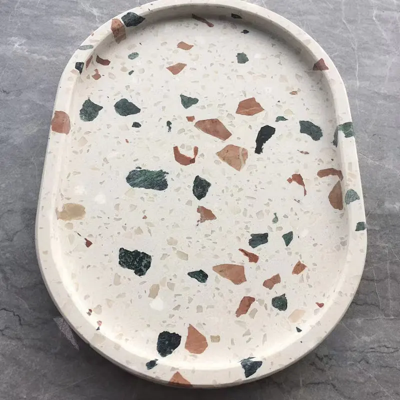 White Terrazzo Oval Hotel Serving Trays