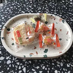 White Terrazzo Oval Hotel Serving Trays
